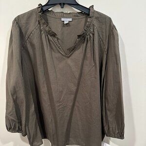 Falls Creek Olive Green Peasant Top Size 2X